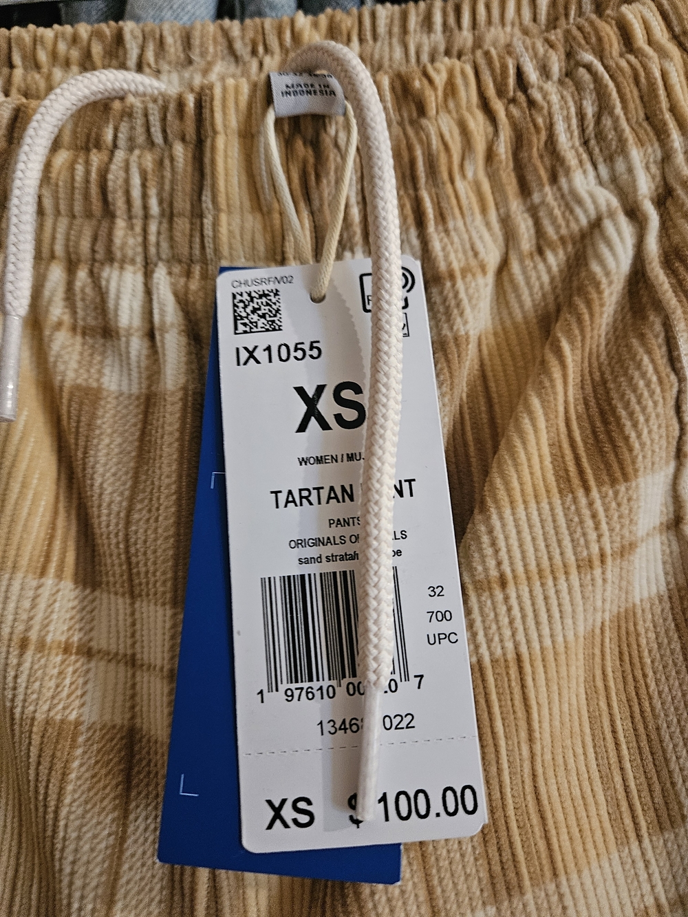adidas Plaid Yellow, Cream, Brown Wide-Leg Track Pants with Side Stripes - Picture 2 of 4